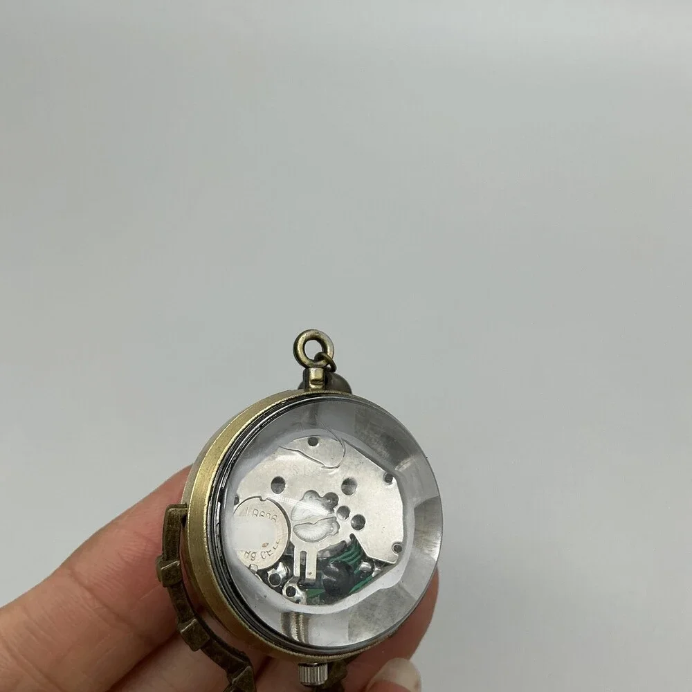 Globe Pendant Necklace Watch Women 32mm Beige Brass Tassel Chain New Battery